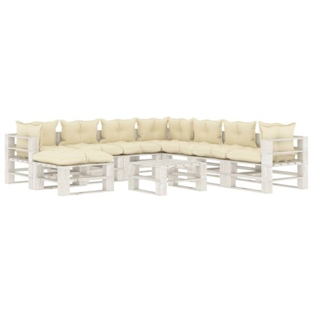 Garden pallet furniture set 9 pieces wood with cream cushions by , Garden sets - Ref: Foro24-3052456, Price: 782,85 €, Discou...