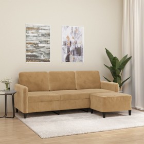 3-seater sofa with brown velvet stool 180 cm by , Sofas - Ref: Foro24-3201181, Price: 325,99 €, Discount: %