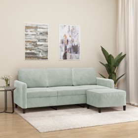 3-Sitzer-Sofa mit hellgrauem Samthocker 180 cm von , Sofas - Ref: Foro24-3201174, Preis: 302,99 €, Rabatt: %