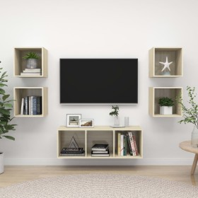 Muebles de pared de TV 5 pzas madera contrachapada color roble de , Muebles TV - Ref: Foro24-3079613, Precio: 130,75 €, Descu...