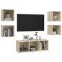 TV wall cabinets 5 pcs oak-colored plywood by , TV Furniture - Ref: Foro24-3079613, Price: 129,99 €, Discount: %