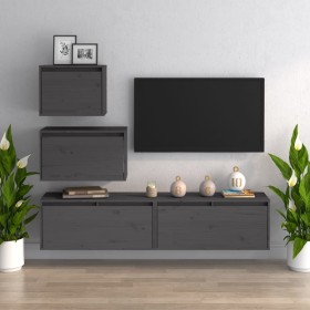 TV furniture 4 pieces solid gray pine wood by , TV Furniture - Ref: Foro24-3100146, Price: 184,34 €, Discount: %