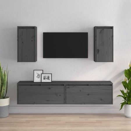 TV-Möbel 4-teilig aus massivem grauem Kiefernholz von , TV-Möbel - Ref: Foro24-3100171, Preis: 169,91 €, Rabatt: %