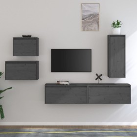 TV furniture 5 pieces solid gray pine wood by , TV Furniture - Ref: Foro24-3100261, Price: 234,78 €, Discount: %