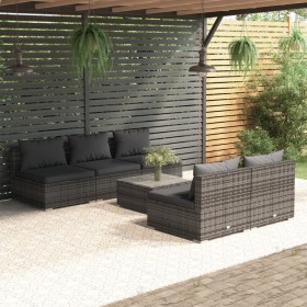 6-teiliges Gartensofa-Set und graue synthetische Rattankissen von , Gartensets - Ref: Foro24-3101453, Preis: 630,30 €, Rabatt: %