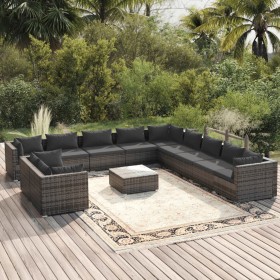 Set de muebles de jardín 12 pzas cojines ratán sintético gris de , Conjuntos de jardín - Ref: Foro24-3102541, Precio: 1,00 €,...