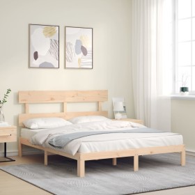 Bed frame with solid wood headboard 160x200 cm by , Beds and slatted bases - Ref: Foro24-3193541, Price: 122,66 €, Discount: %