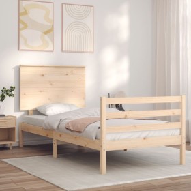 Bed frame with solid wood headboard 100x200 cm by , Beds and slatted bases - Ref: Foro24-3195211, Price: 107,99 €, Discount: %