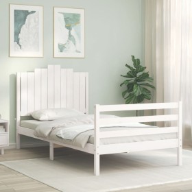 White solid wood bed frame with headboard 100x200 cm by , Beds and slatted bases - Ref: Foro24-3194172, Price: 140,00 €, Disc...