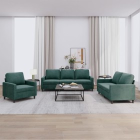 Dark green velvet 3-piece sofa set with cushions by , Sofas - Ref: Foro24-3201478, Price: 667,77 €, Discount: %