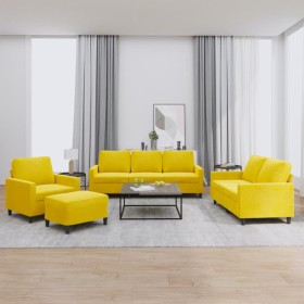 Yellow velvet 4-piece sofa set with cushions by , Sofas - Ref: Foro24-3201492, Price: 717,51 €, Discount: %