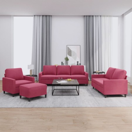 Sofa set with cushions 4 pieces red velvet by , Sofas - Ref: Foro24-3201490, Price: 663,95 €, Discount: %