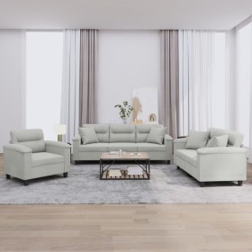 Sofagarnitur mit Kissen, 3-teilig, hellgrauer Mikrofaserstoff von , Sofas - Ref: Foro24-3202303, Preis: 787,99 €, Rabatt: %