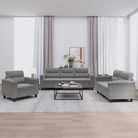 Sofa set with cushions 3 pieces dark gray microfiber fabric by , Sofas - Ref: Foro24-3202292, Price: 730,99 €, Discount: %