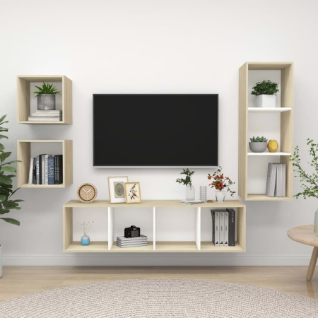 Living room furniture 4 pieces white engineered wood and Sonoma oak by , TV Furniture - Ref: Foro24-3079777, Price: 147,60 €,...