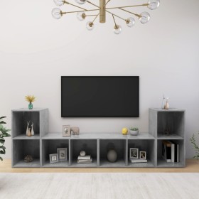 Living room furniture 4 pieces engineered wood gray concrete by , TV Furniture - Ref: Foro24-3079974, Price: 144,81 €, Discou...