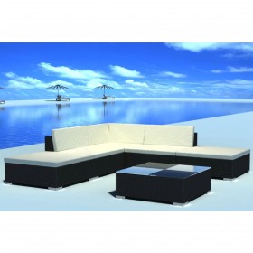 Set muebles de jardín y cojines 6 piezas ratán sintético negro de , Conjuntos de jardín - Ref: Foro24-42086, Precio: 462,99 €...