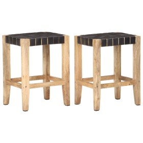 Kitchen stools 2 pcs black leather and mango wood 46x36x60cm by , Kitchen stools - Ref: Foro24-321836, Price: 123,99 €, Disco...