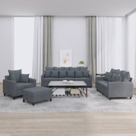 Dark gray velvet 4-piece sofa set with cushions by , Sofas - Ref: Foro24-3201691, Price: 747,99 €, Discount: %