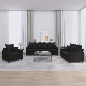 3-piece black velvet sofa set with cushions by , Sofas - Ref: Foro24-3201685, Price: 668,46 €, Discount: %