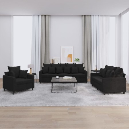 3-piece black velvet sofa set with cushions by , Sofas - Ref: Foro24-3201685, Price: 669,11 €, Discount: %