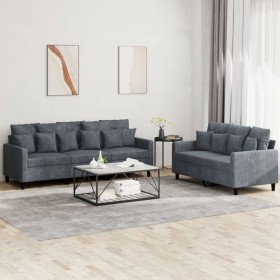 Zweiteilige Sofagarnitur aus dunkelgrauem Samt mit Kissen von , Sofas - Ref: Foro24-3201721, Preis: 547,99 €, Rabatt: %