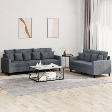 Dark gray velvet 2-piece sofa set with cushions by , Sofas - Ref: Foro24-3201721, Price: 547,99 €, Discount: %