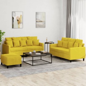 Yellow velvet 3-piece sofa set with cushions by , Sofas - Ref: Foro24-3201716, Price: 502,78 €, Discount: %