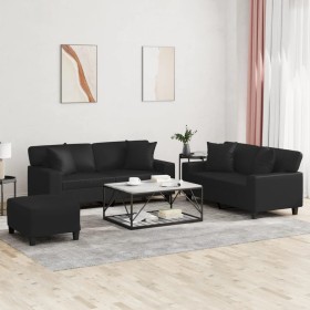 3-piece black synthetic leather sofa set with cushions by , Sofas - Ref: Foro24-3201929, Price: 580,13 €, Discount: %