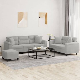 Sofagarnitur mit Kissen, 3-teilig, hellgrauer Mikrofaserstoff von , Sofas - Ref: Foro24-3202357, Preis: 644,85 €, Rabatt: %