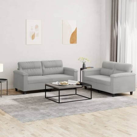 Sofagarnitur mit Kissen, 2-teilig, hellgrauer Mikrofaserstoff von , Sofas - Ref: Foro24-3202315, Preis: 496,05 €, Rabatt: %