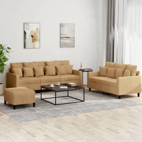 Brown velvet 3-piece sofa set with cushions by , Sofas - Ref: Foro24-3201737, Price: 564,20 €, Discount: %