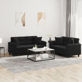 Sofagarnitur mit Kissen, 2-teilig, schwarzer Mikrofaserstoff von , Sofas - Ref: Foro24-3202329, Preis: 513,61 €, Rabatt: %