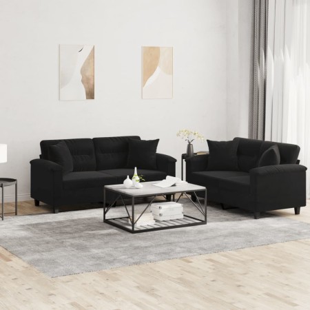 Sofagarnitur mit Kissen, 2-teilig, schwarzer Mikrofaserstoff von , Sofas - Ref: Foro24-3202329, Preis: 513,61 €, Rabatt: %