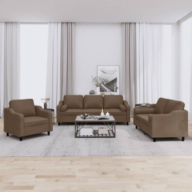 Sofa set with cushions 3 pieces brown fabric by , Sofas - Ref: Foro24-3201789, Price: 735,09 €, Discount: %