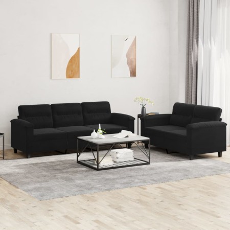 Sofagarnitur mit Kissen, 2-teilig, schwarzer Mikrofaserstoff von , Sofas - Ref: Foro24-3202341, Preis: 560,59 €, Rabatt: %