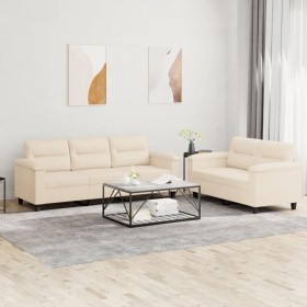 Sofa set with cushions 2 pieces beige microfiber fabric by , Sofas - Ref: Foro24-3202343, Price: 569,99 €, Discount: %