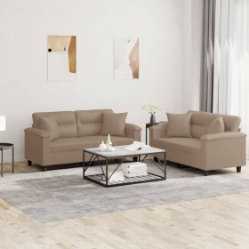 Cappuccino synthetic leather 2-piece sofa set with cushions by , Sofas - Ref: Foro24-3202376, Price: 514,99 €, Discount: %