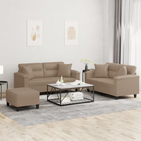 Cappuccino synthetic leather 3-piece sofa set with cushions by , Sofas - Ref: Foro24-3202381, Price: 570,96 €, Discount: %