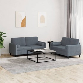 Zweiteilige Sofagarnitur aus dunkelgrauem Samt mit Kissen von , Sofas - Ref: Foro24-3201995, Preis: 469,99 €, Rabatt: %