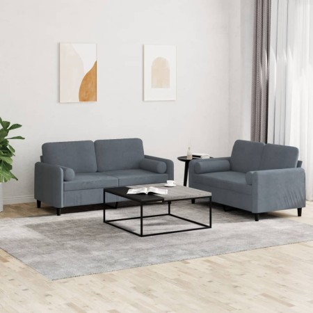 Dark gray velvet 2-piece sofa set with cushions by , Sofas - Ref: Foro24-3201995, Price: 472,46 €, Discount: %