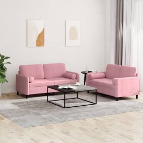 Pink velvet 2-piece sofa set with cushions by , Sofas - Ref: Foro24-3201997, Price: 456,06 €, Discount: %