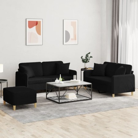 Sofagarnitur mit Kissen 3-teilig aus schwarzem Stoff von , Sofas - Ref: Foro24-3202114, Preis: 531,59 €, Rabatt: %