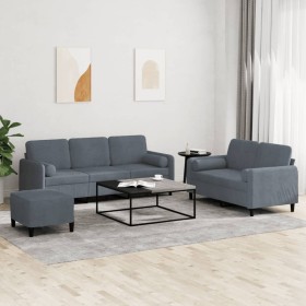 Dark gray velvet 3-piece sofa set with cushions by , Sofas - Ref: Foro24-3202045, Price: 558,99 €, Discount: %