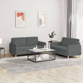 Sofa set with cushions 2 pieces dark gray fabric by , Sofas - Ref: Foro24-3202087, Price: 447,11 €, Discount: %