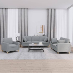 Sofa set with cushions 3 pieces light gray fabric by , Sofas - Ref: Foro24-3202070, Price: 707,72 €, Discount: %