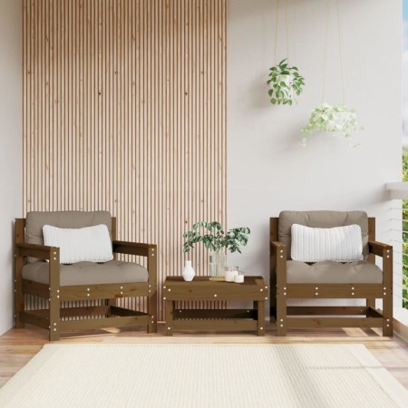 Garden armchairs 2 units solid honey brown pine wood by , Modular outdoor sofas - Ref: Foro24-825495, Price: 148,99 €, Discou...