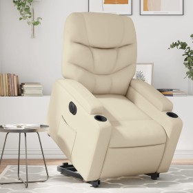 Sillón reclinable elevable eléctrico de cuero sintético crema de , Sillones - Ref: Foro24-3204673, Precio: 315,99 €, Descuent...