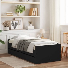 Estructura de cama con cajones negro 100x200 cm de , Camas y somieres - Ref: Foro24-3207337, Precio: 198,99 €, Descuento: %