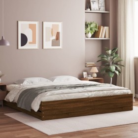 Oak brown engineered wood bed with drawers 180x200 cm by , Beds and slatted bases - Ref: Foro24-3207258, Price: 188,99 €, Dis...